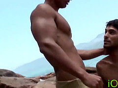 Spicy jock shoots gallon of spunk after breeding on beach