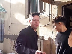 Handsome Latinos are having a three-way with a twink