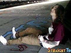 Long haired straighty solo masturbates and cums outdoors