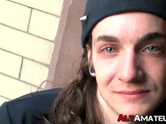 Punk rock amateur Kade solo jerking off and stuffing dildo