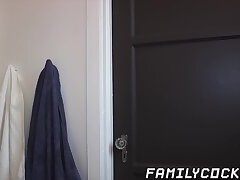 Bathroom gay sex with stepdad and his twink son after shower