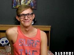 Nerdy twink takes a huge dick in his tight ass