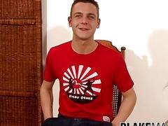 Amateur interviewed twink masturbates