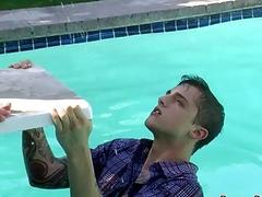 Pool boys pissing and fucking outdoors