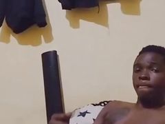Black tattooed twink fucker shows his big gun and wank