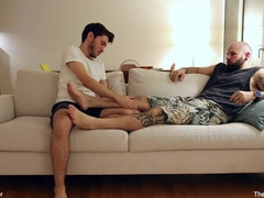 Rubbing my homie's soles and gams until he gets dick… so homo…