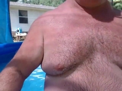 Bearded Daddy Plays Naked by the Pool