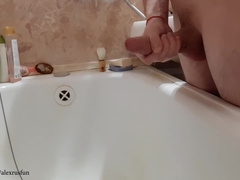 Russian Teenager with Fat Meatpipe Pees in the Douche and Jizzes