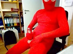 Zentai red Cumshot
