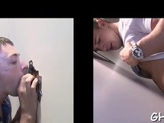 Horny hunk fills mouth with cock