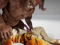Minotaur stretches tiger's tight hole in wild gay anal action