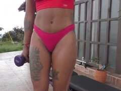 RiannaReyes's exercise session continues - Latina babe breaks a sweat in the gym