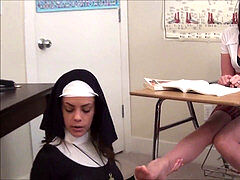Nun adores Student's stockings feet