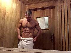 Amateur, Attrapée, Papa, Muscle, Public, Sauna