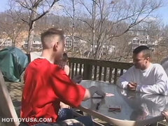 The scene opens with Tristan and Casper playing strip poker with Seth Reece and Derrick Windsor.