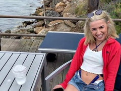 Rubia, Mamada, Pajear, Besar, Masturbación, Al aire libre, Tatuaje, Tetas