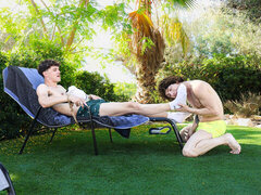 Sexy boys enjoy backyard kinks in a steamy gay duo