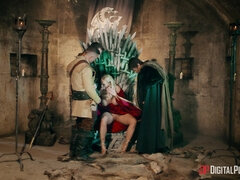 Blonde Rebecca More is sucking three cocks