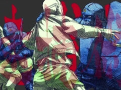 Thrilling animated showdown with fierce passion in a public arena