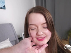 Pijpbeurt, Bruinharig, Sperma shot, Eerste keer, Rijden, Zuigen, Tiener, Maagd