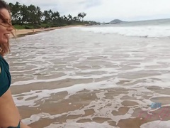 Demi pees and sucks your cock on the beach