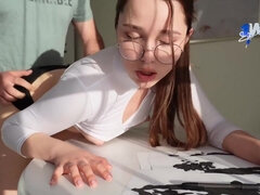 Amateur, Sucer une bite, Éjaculation interne, Queue, Lunettes, Hard, Russe, Rasée