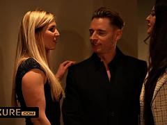 美女, ブロンド, フェラチオ, 茶髪の, グループ, 淫乱熟女, 赤毛, オッパイの