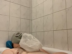 BHDL - N.V.A. BREATHTUB - LATEX GAS MASK BREATHING IN THE BATHTUB AND CUMMING TWICE