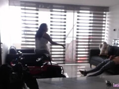 Amateur Latina MILF with huge natural tits jerks off while cleaning her house - homemade HD video part 1