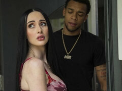 Busty brunette Violet Voss is enjoying interracial penetration so much