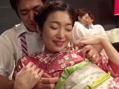 Maki Hojo brings her friends for a wild kimono fuck