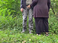 Fingering my mother in laws ass while she jerks off my cock in the park