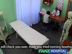 Hot Brunette Doctor Gives Herself a Hand with Oral Sex and Fucking in POV