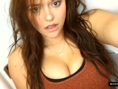 Busty brunette joins the masturbation mile high club (Big natural tits)