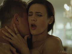 Américain, Grosse bite, Gros seins, Sucer une bite, Brunette brune, Époux mari, Léchez, Chatte