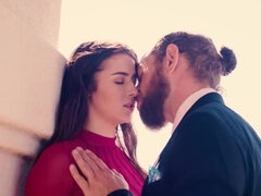 デカ尻, フェラチオ, 茶髪の, イマラチオ, エロティック, キス, アウトドア, プール