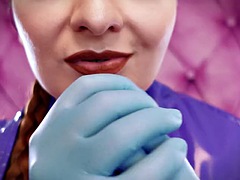 Hot ASMR video with Arya Grander - close up blue nitrile gloves fetish video