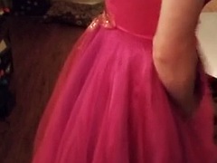 Cute short pink prom dress gets cum