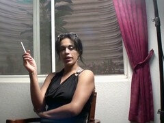 Latina with massive boobs interviewed while smoking