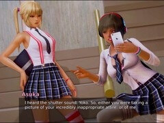 Hot brunette with big ass and big boobs in a visual novel