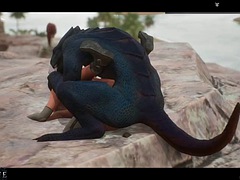 3d, デカチン, デカパイ, ブロンド, フェラチオ, 淫乱熟女, 公共, 三人