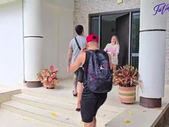 お尻, デカパイ, ブロンド, ラティーナ, 淫乱熟女, 3p男男女, 公共, 三人