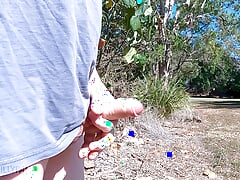 Out for a long walk with my cock flopping around out of my shorts