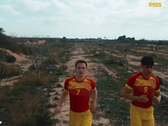 Football lads player without a condom and soles fetish bondage & discipline outdoor