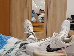 Sneaker fuck in bed