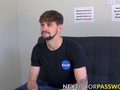 Big cocked gay Jerold Benton masturbates after an interview