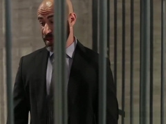 Mature bold dude fucks sexy twink hard in a prison cell