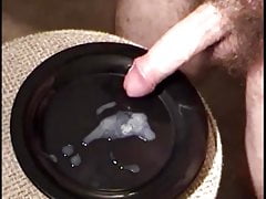 Redneck uncut working man wanks and cums on a plate