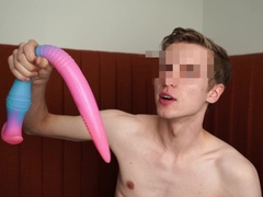 Kinky teenage throating - XXL faux-cock deep in troat by adorable teenager