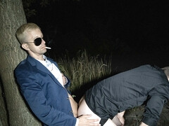 Tom Bacan has sex with Jakob De Lung next to a tree